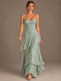 Spaghetti Strap Tiered Ruffles Chiffon Prom Dress
