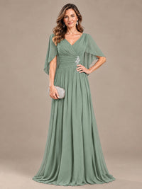 Ruched V Neck Mother of The Bride Dresses with Shawls Appliques and Cap Sleeves