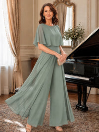 Chiffon Mother of the Bride Jumpsuit with Layered Cape Sleeves