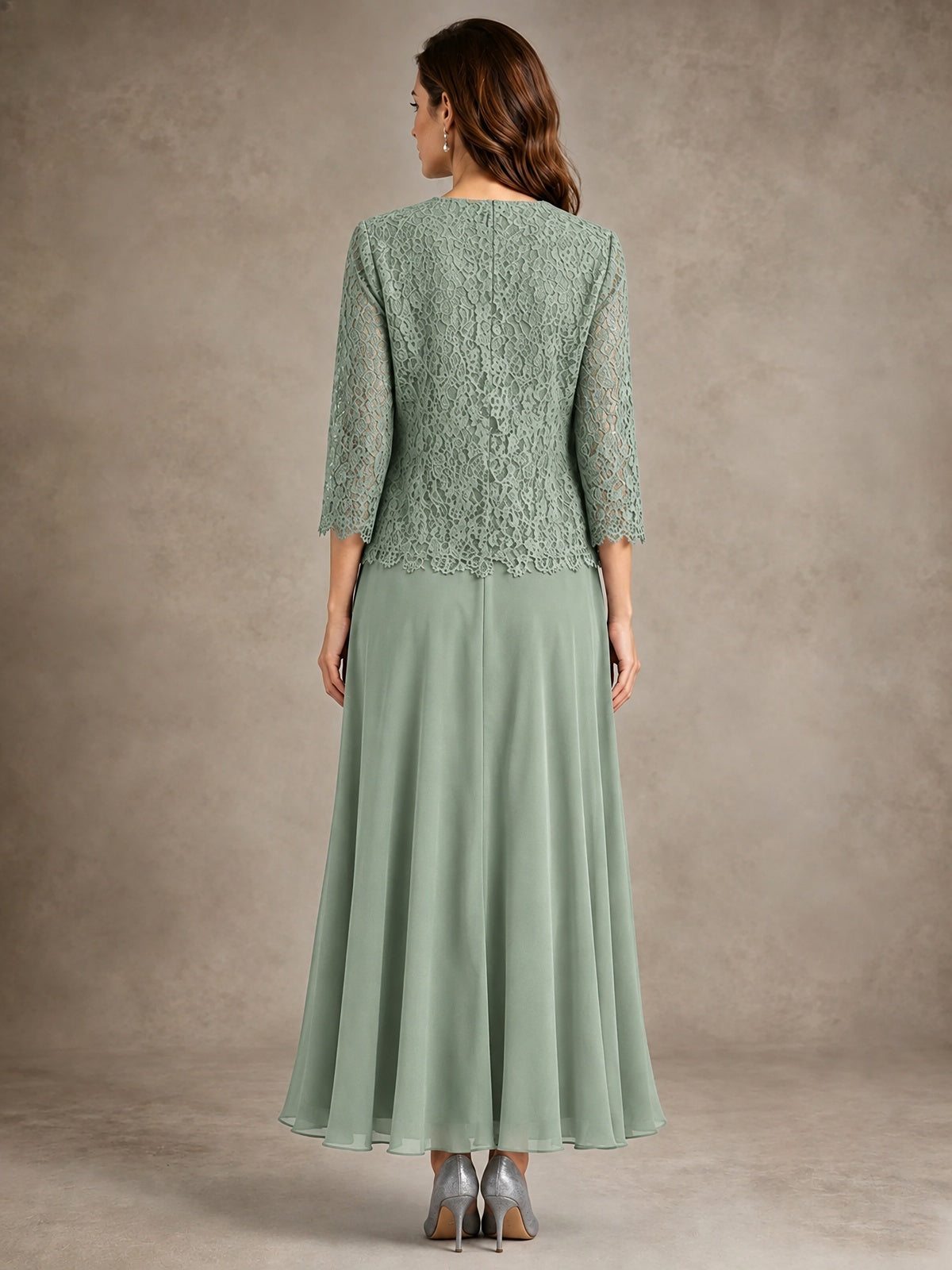 2-Piece Chiffon Mother of the Bride Dress with Lace Jacket