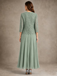 2-Piece Chiffon Mother of the Bride Dress with Lace Jacket
