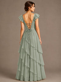 Ruffle Tiered V Neck Maxi Dress