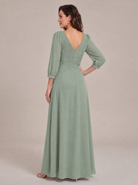 V-Neck Pleated Chiffon Mother of the Bride Dress with Flutter Sleeves