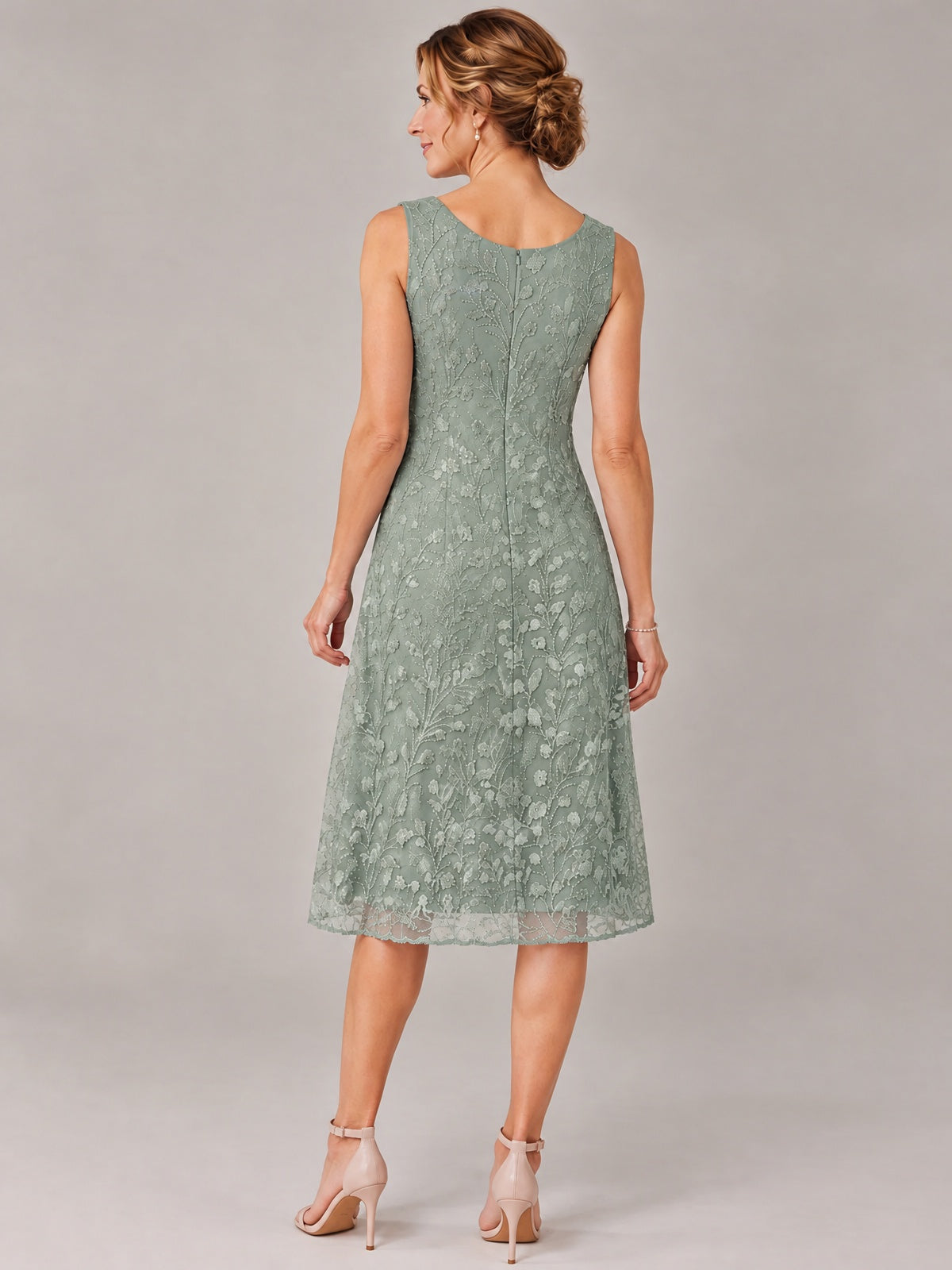 Tea Length Sequin Lace Mother of The Bride Dress with Chiffon Jacket