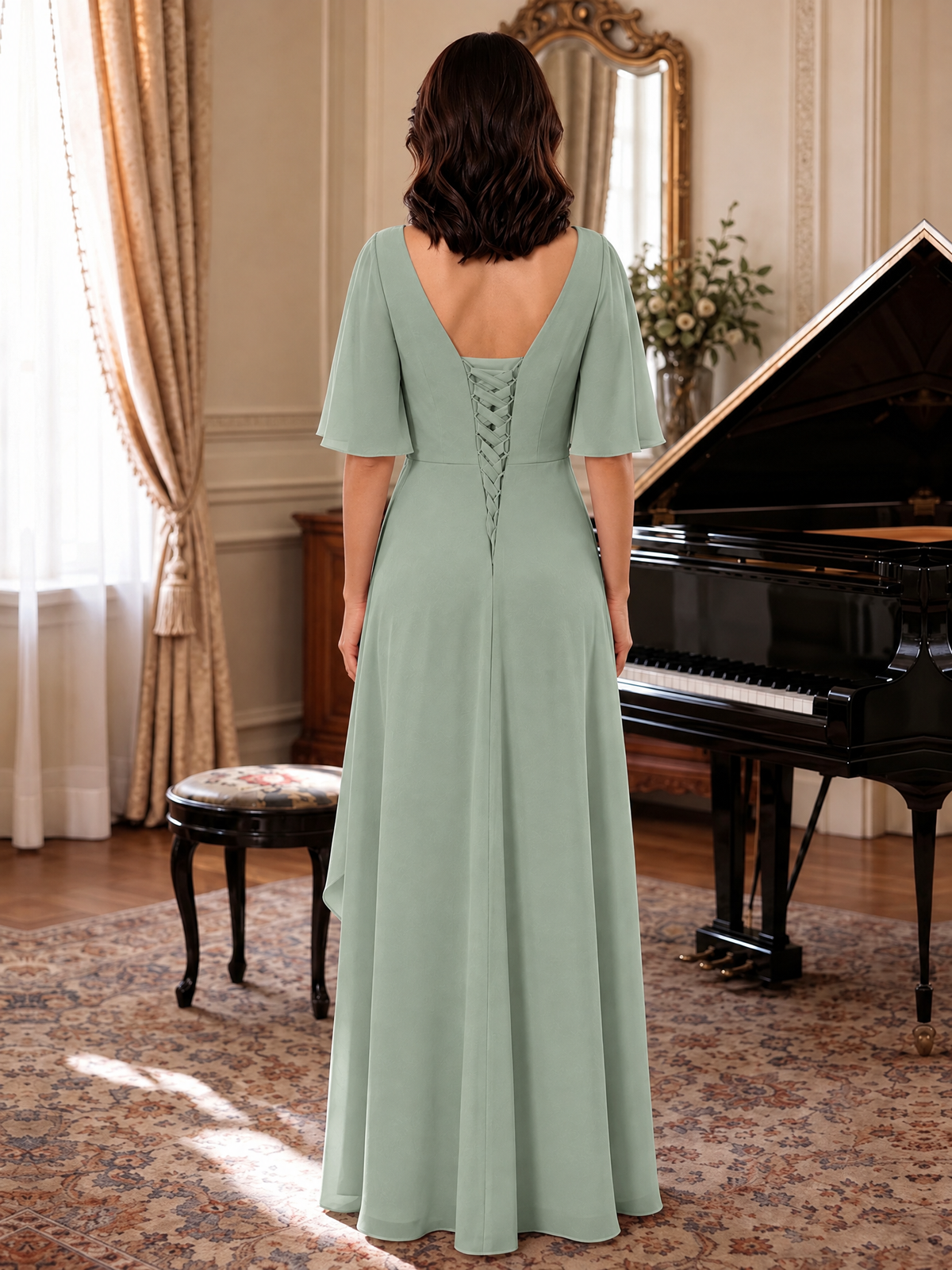 V-Neck Chiffon Lace Mother of the Bride Dresses