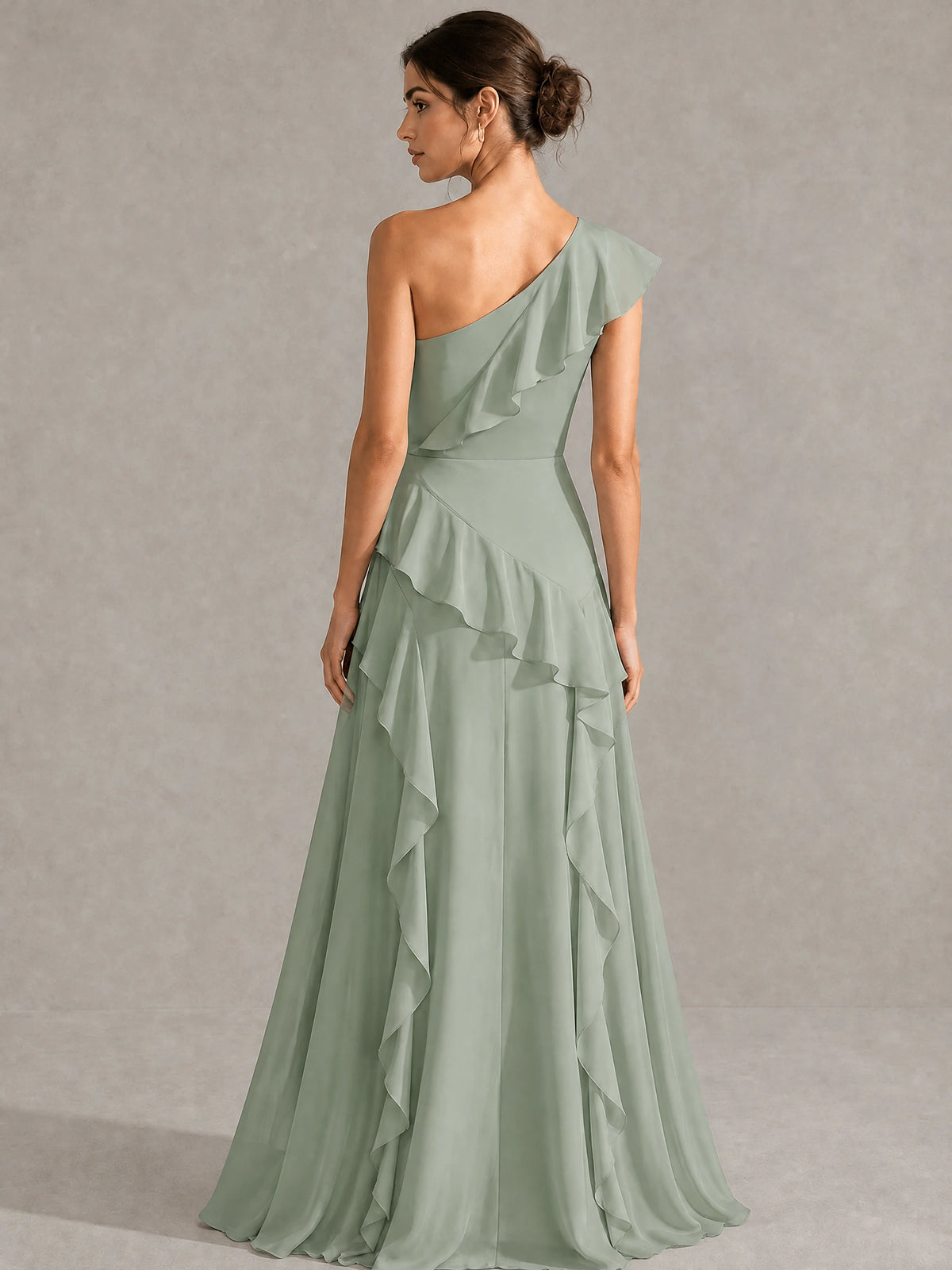 Sage Green One Shoulder Ruffle Bridesmaid Dress