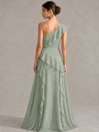 Sage Green One Shoulder Ruffle Bridesmaid Dress