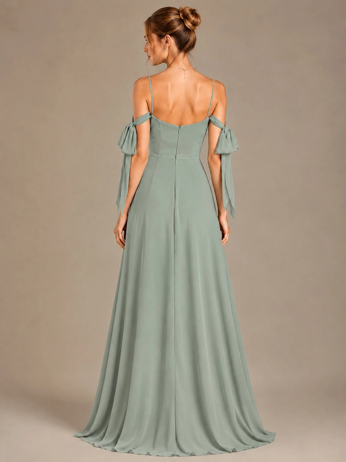 A-Line Ruffles Chiffon Bridesmaid Dress with Slit