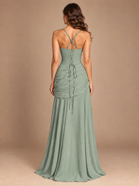 Butter Yellow Square Neck Ruched A-Line Prom Dress