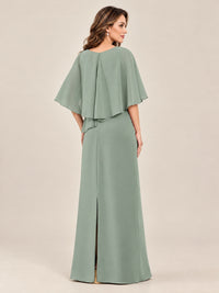 Cape Sleeve Mother of the Bride Dress with Asymmetrical Overlay