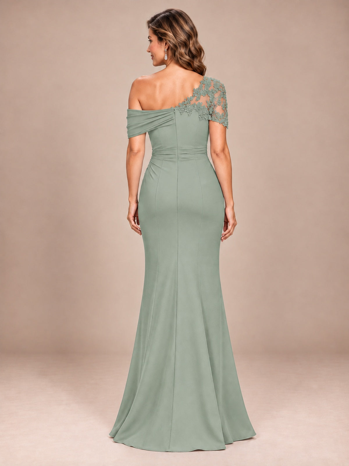 One Shoulder Chiffon Mother of The Bride Dress