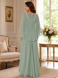 Elegant Chiffon Mother of the Bride Dress with Lace Applique and Cape Sleeves