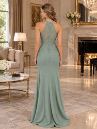 Halter Neckline Lace Appliques Mother of The Bride Dresses