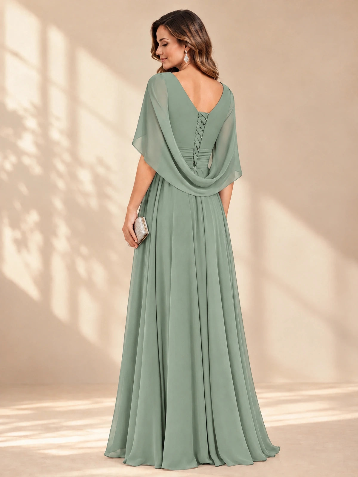Ruched V Neck Mother of The Bride Dresses with Shawls Appliques and Cap Sleeves