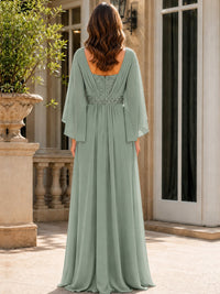 Elegant V-Neck Sequined Chiffon Mother of the Bride Dress with Flutter Sleeves