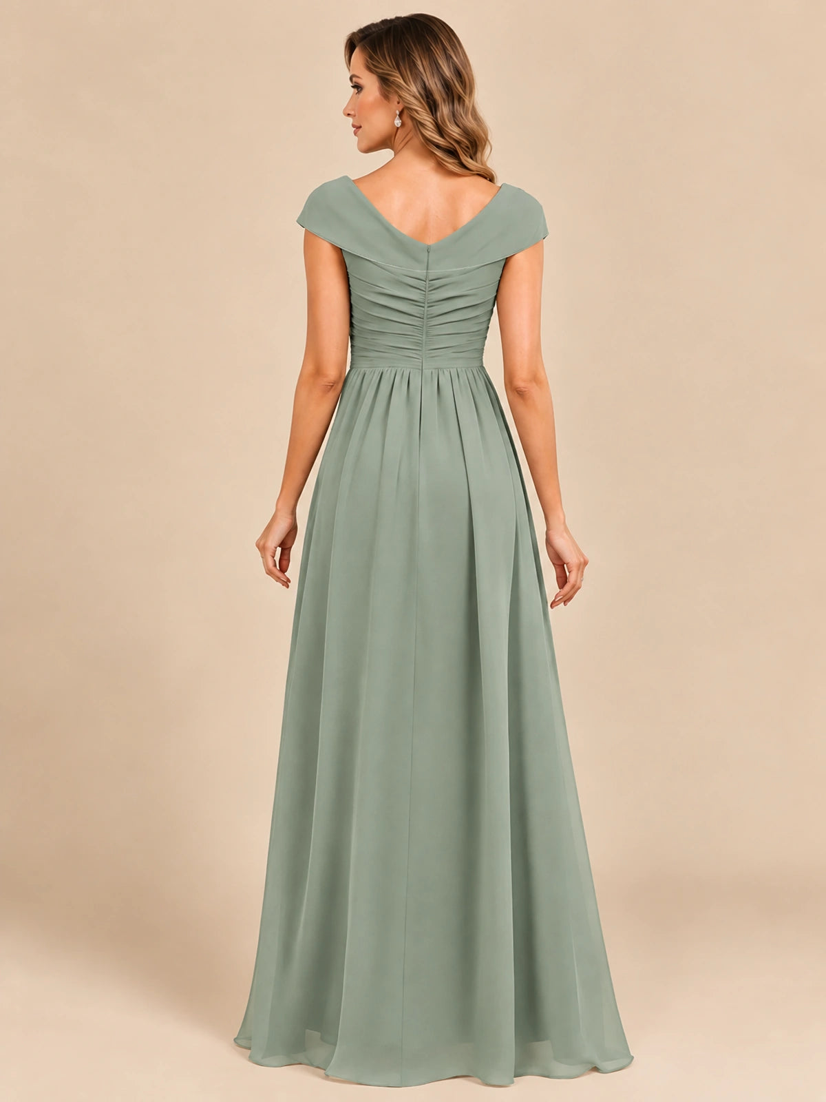 Cap Sleeve Mother of The Bride Dresses Long Chiffon Formal Gowns
