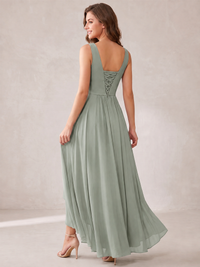 V-Neck High-Low Chiffon Bridesmaid Dress with Ruffles