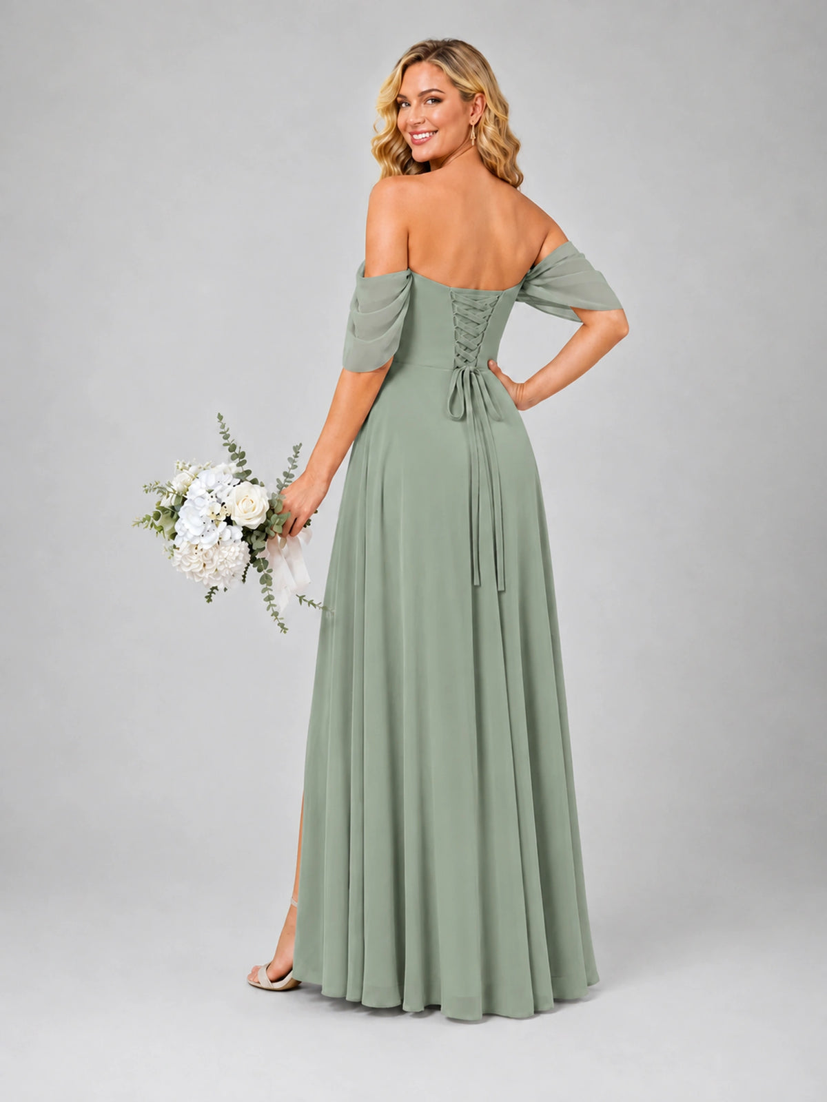 Off Shoulder Chiffon Bridesmaid Dress with Slit