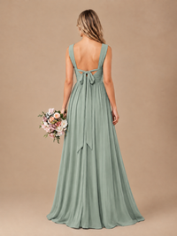 Pleated Chiffon V Neck Wedding Bridesmaid Dresses Floor Length with Slit
