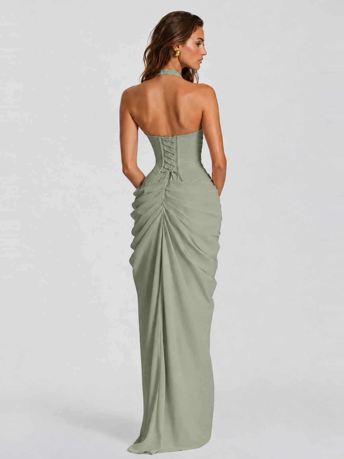 Ruched Halter Neck High-Slit Prom & Evening Dress