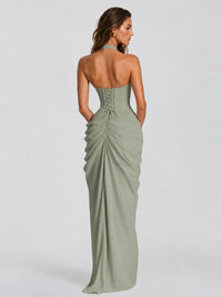 Ruched Halter Neck High-Slit Prom & Evening Dress