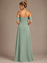 Spaghetti Strap Chiffon Bridesmaid Dress with Ruffles Slit