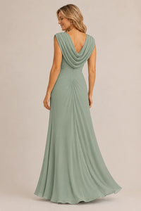 Cowl Neck Ruched Chiffon Mother of the Bride Dress