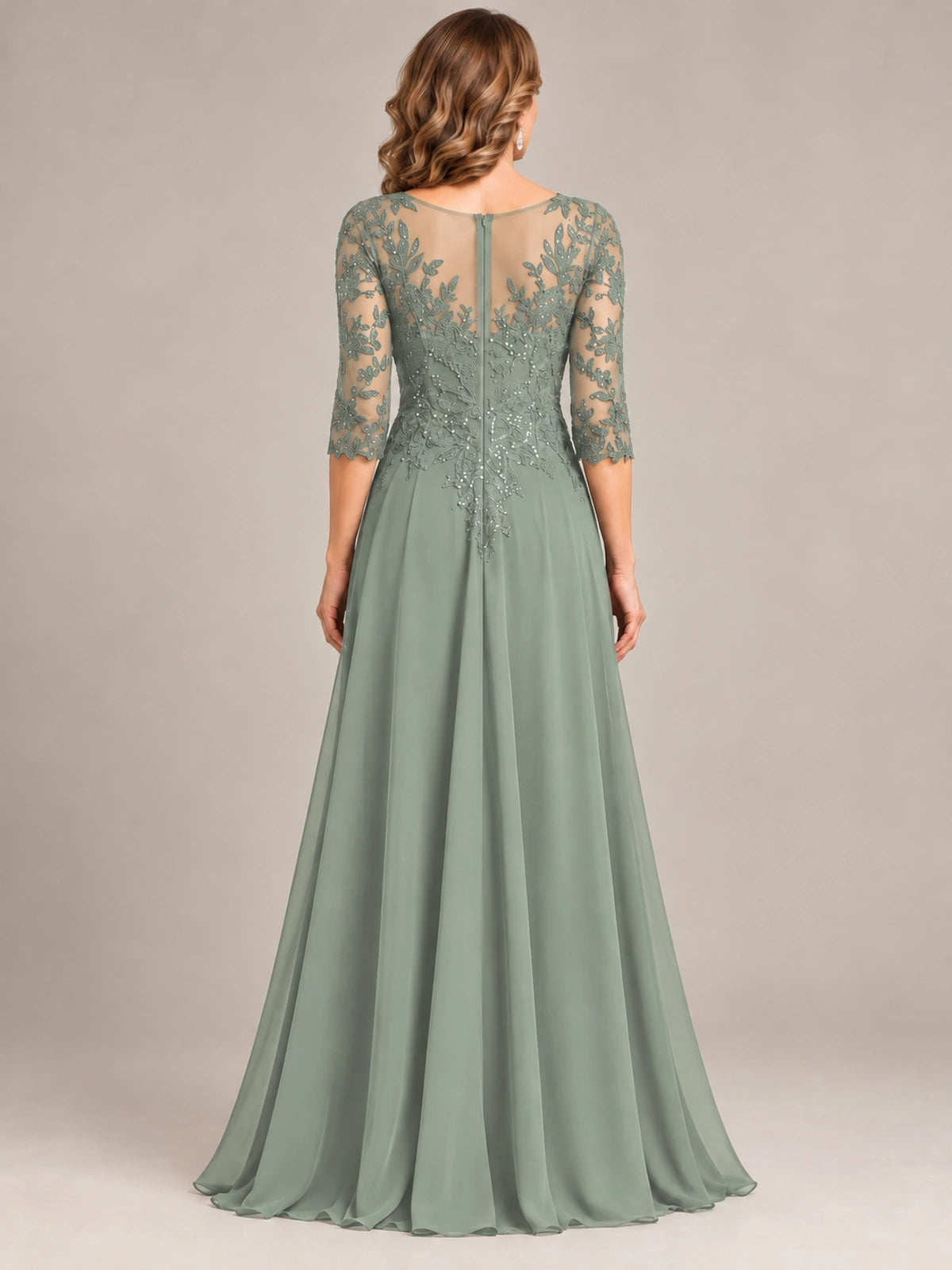 Sequin Lace A-Line Mother of the Bride Dress with 3/4 Sleeves
