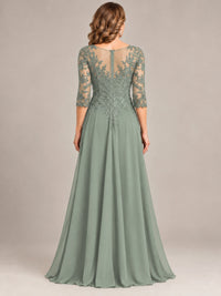 Sequin Lace A-Line Mother of the Bride Dress with 3/4 Sleeves