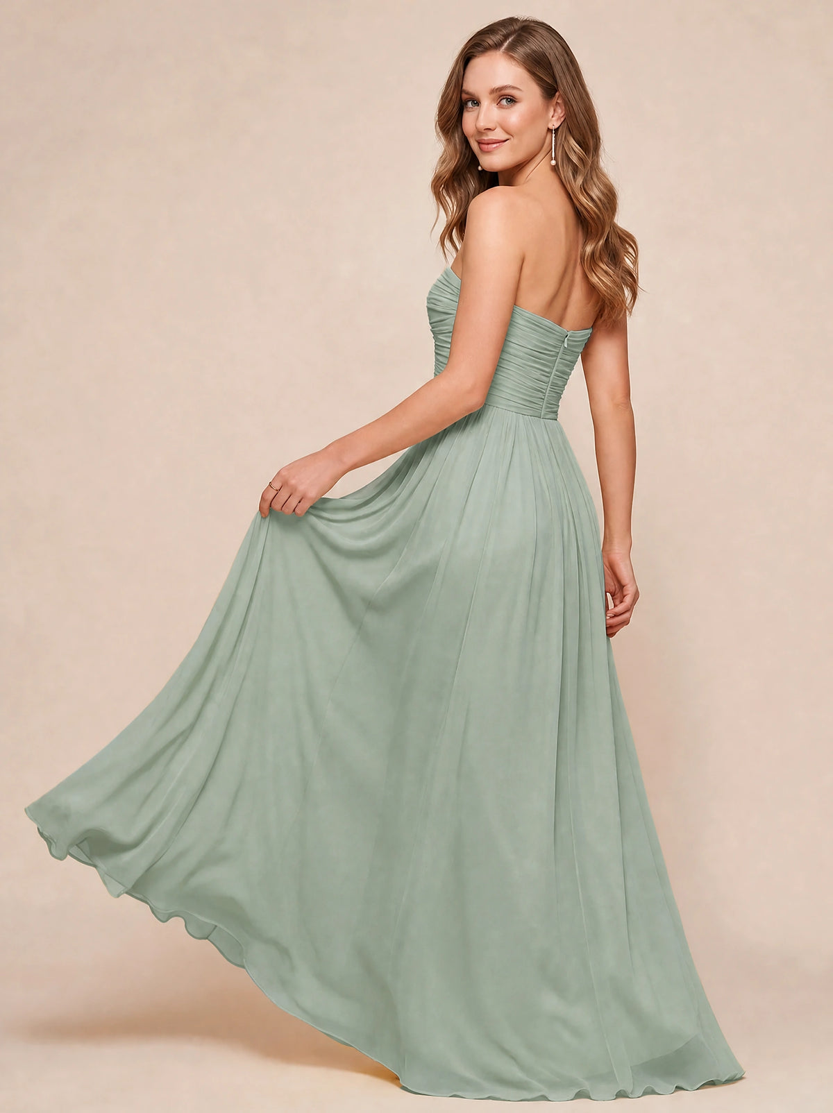 Strapless Pleated Chiffon A-Line Bridesmaid Dress