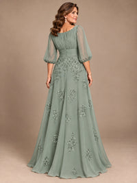 A-Line Mother of the Bride Dress with Sheer Puff Sleeves