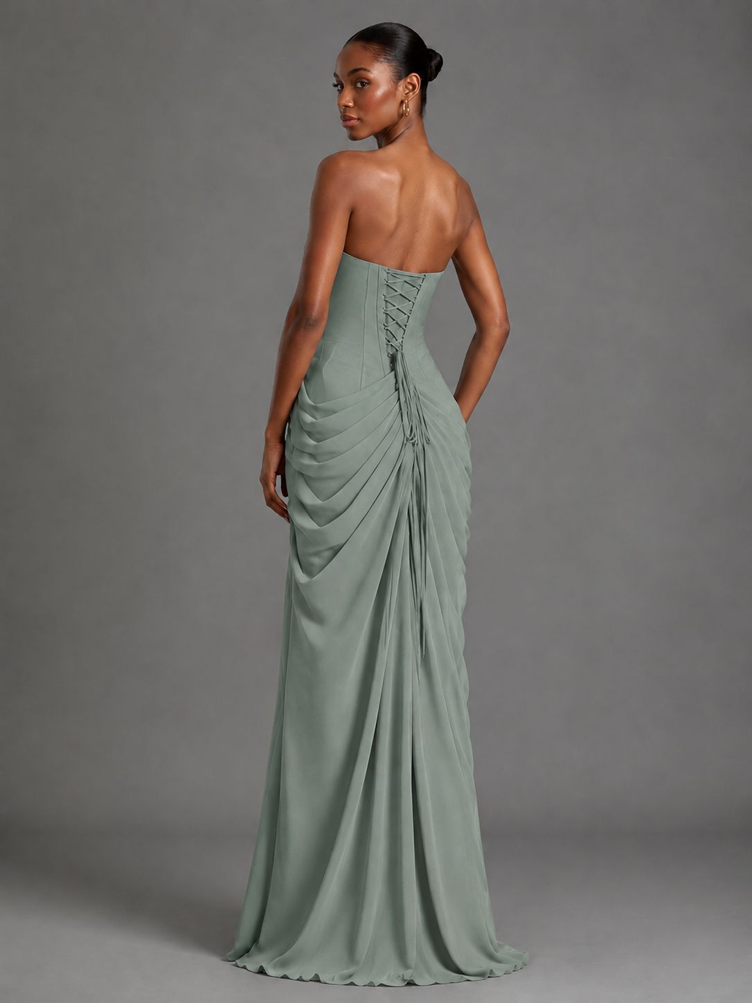 Strapless Bodycon Pleated Chiffon Formal Dress with Slit