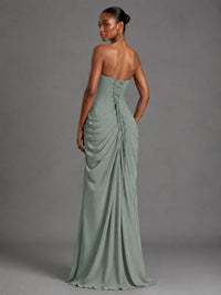Strapless Bodycon Pleated Chiffon Formal Dress with Slit