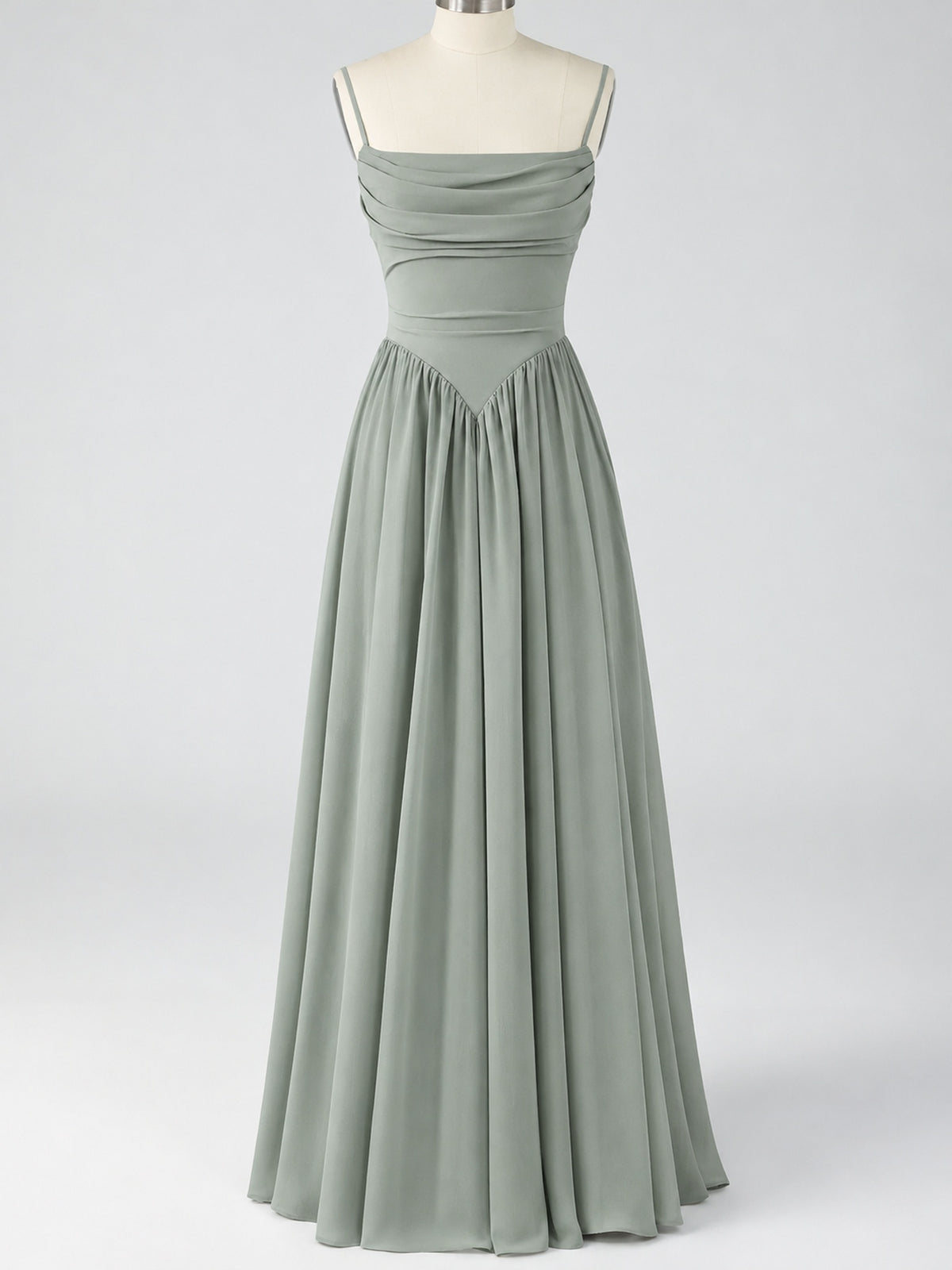 Spaghetti Strap Ruched Chiffon Maxi Dress with Backless