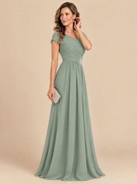 Cap Sleeve Mother of The Bride Dresses Long Chiffon Formal Gowns