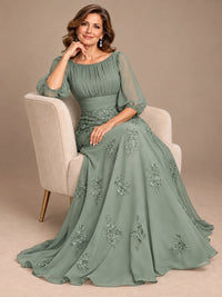 A-Line Mother of the Bride Dress with Sheer Puff Sleeves