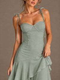 Spaghetti Strap Tiered Ruffles Chiffon Prom Dress