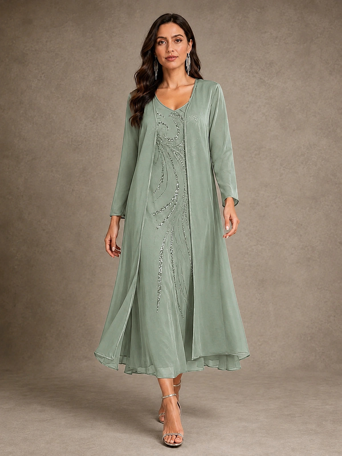 Sequin Chiffon Mother of the Bride Dress with Jacket
