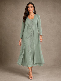 Sequin Chiffon Mother of the Bride Dress with Jacket