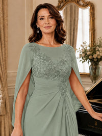 Elegant Applique Chiffon Mother of the Bride Dress with Cape Sleeves