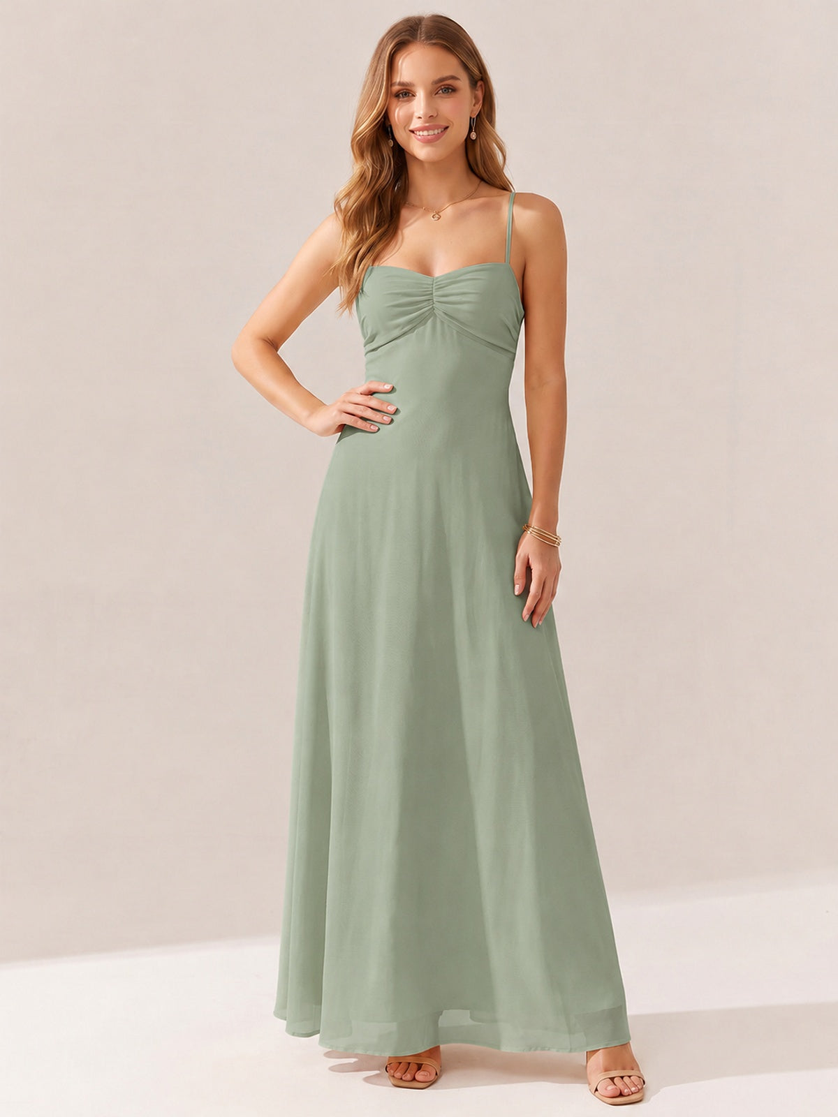 JOVELLEE Yellow Sweetheart Ruched Bust Chiffon Maxi Dress
