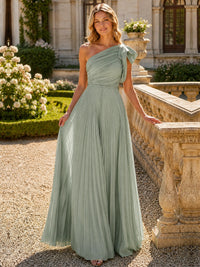 One Shoulder Pleated Chiffon A-Line Floor-Length Bridesmaid Dress