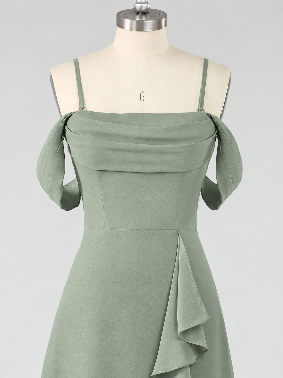 Spaghetti Strap Chiffon Bridesmaid Dress with Ruffles Slit
