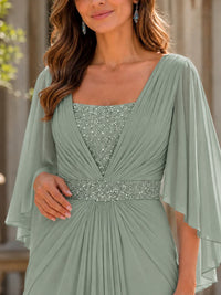 Elegant V-Neck Sequined Chiffon Mother of the Bride Dress with Flutter Sleeves