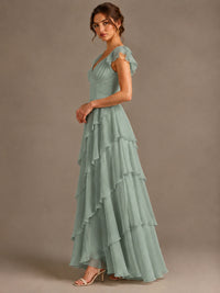 Ruffle Tiered V Neck Maxi Dress