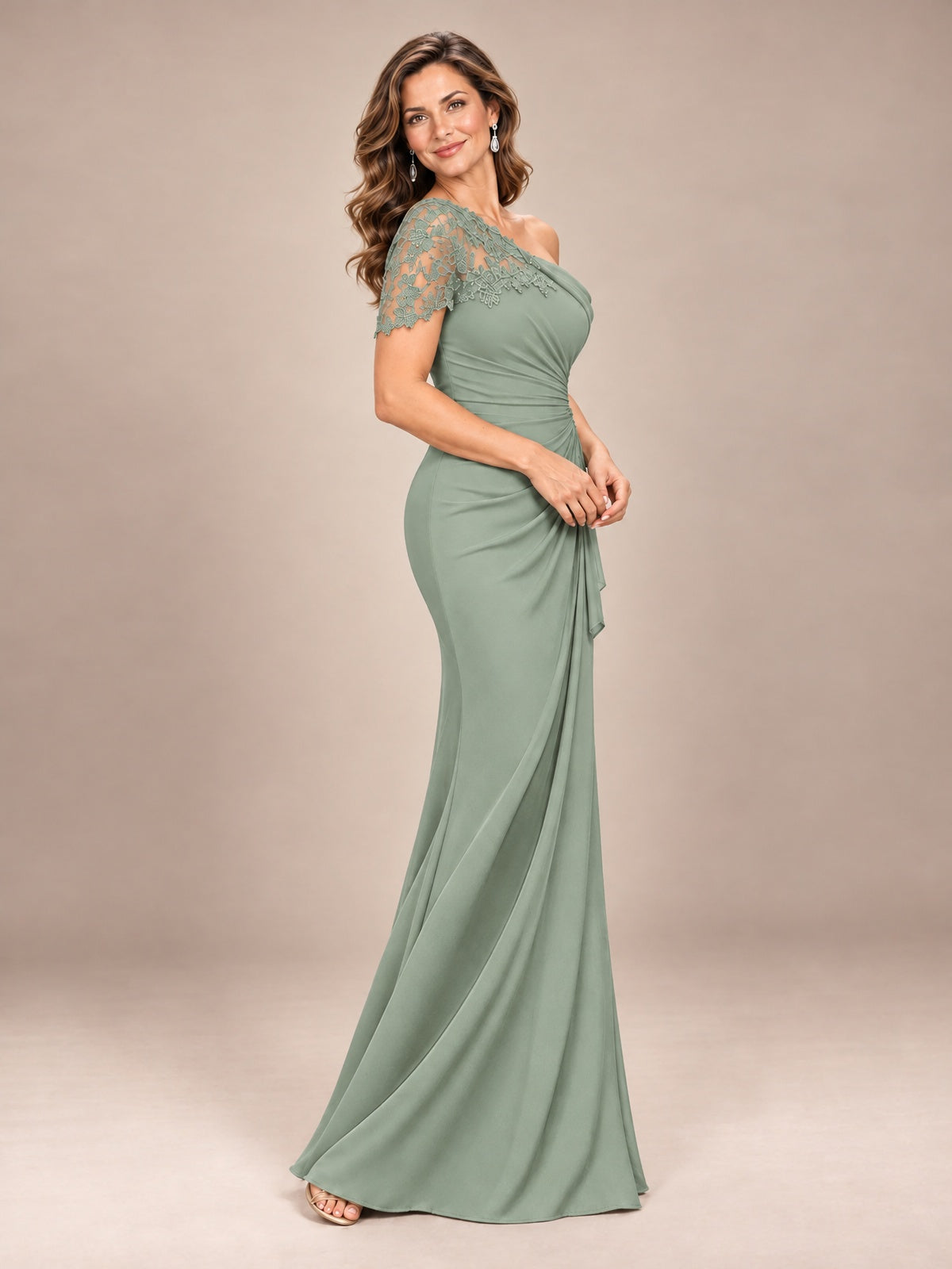 One Shoulder Chiffon Mother of The Bride Dress