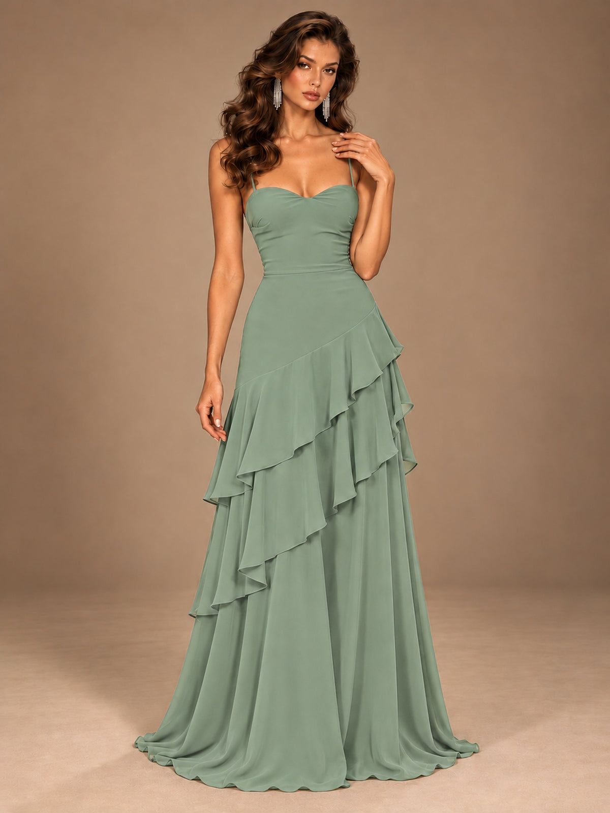 Sweetheart A-Line Ruffle Prom Dress with Spaghetti Straps