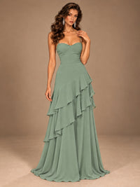 Sweetheart A-Line Ruffle Prom Dress with Spaghetti Straps