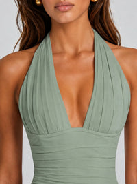 Ruched Halter Neck High-Slit Prom & Evening Dress