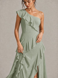 Sage Green One Shoulder Ruffle Bridesmaid Dress